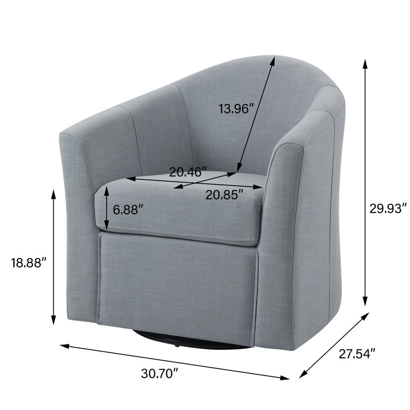 Fauteuil demi-tonneau pivotant de 30,7 po de large Aunna, Mélange de lin gris clair