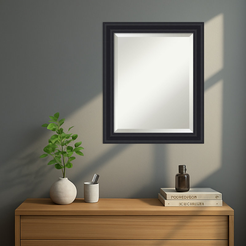 Dalat Black Beveled Framed Wall Mirror, 23.75" x 19.75", Black