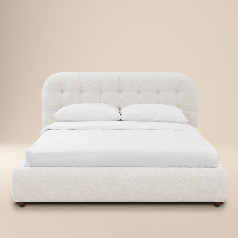 Ares Queen Bed in Froth White Boucle