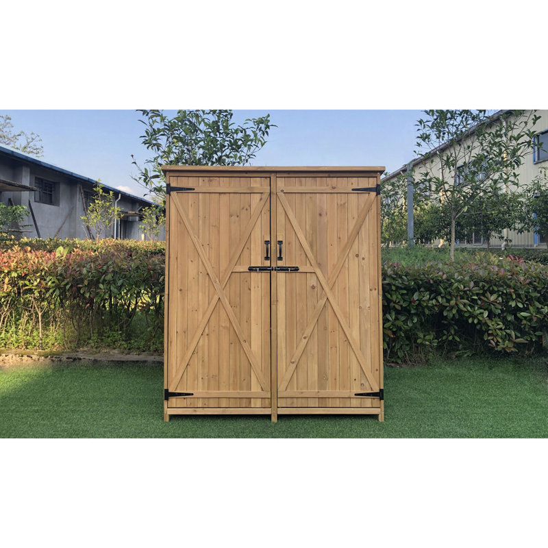 Black Fir Wood Outdoor Storage Shed with Shelving