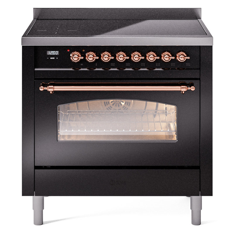 ILVE Nostalgie II Series 36 inch Induction Range with 6 Induction Elements (Glass Door), Glossy Black/Copper