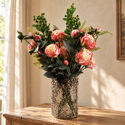 70 cm H Artificial Faux Floral in Glass Vase