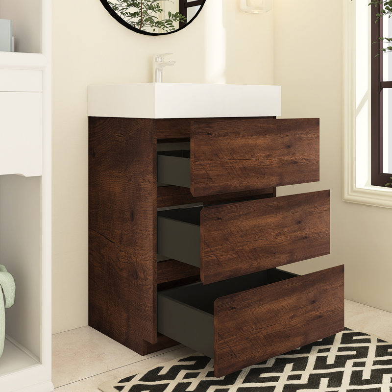 Reniel Single Bathroom Vanity Bathroom Vanity, Walnut, White, 24"