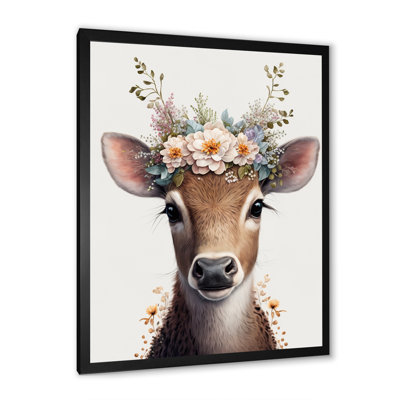" Cute Baby Cow With Floral Crown II "
