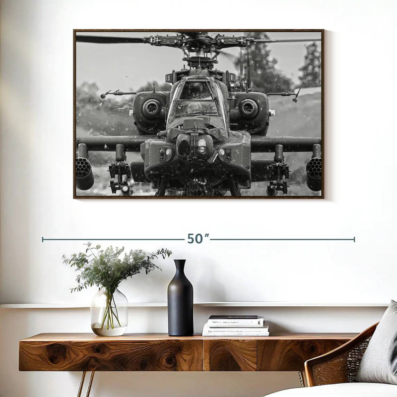 Hélicoptère de chasse Apache, Cadre flottant noyer, 40 po x 27 po