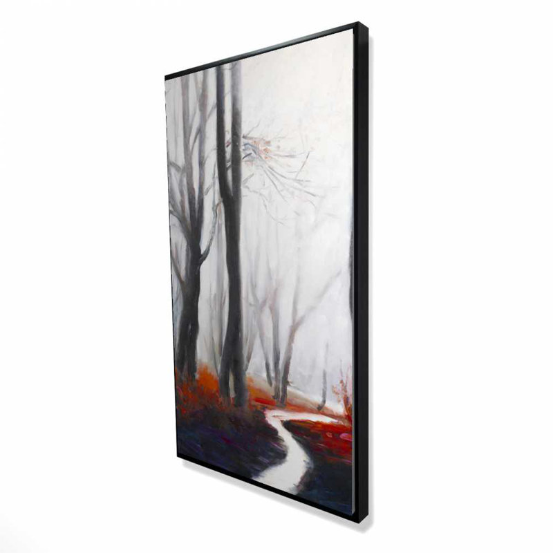 Mysterious Forest with Stream - Gray Trees Framed Canvas Art