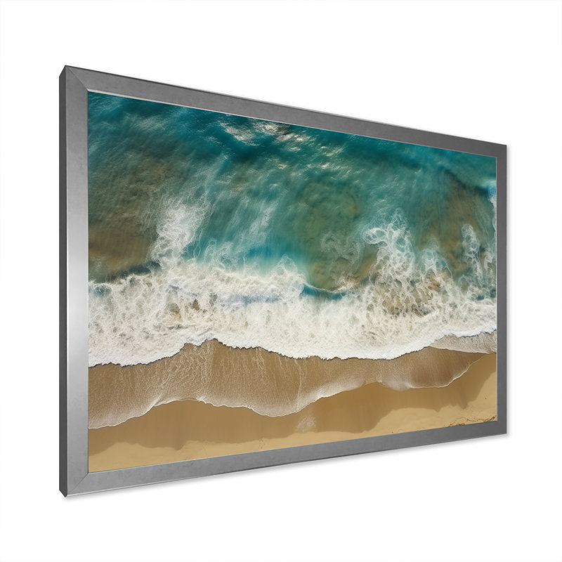 Vue aérienne des vagues tranquilles 3 - plage, art mural, Cadre de coin argenté fermé, H 12 po x l 20 po x P 1 po