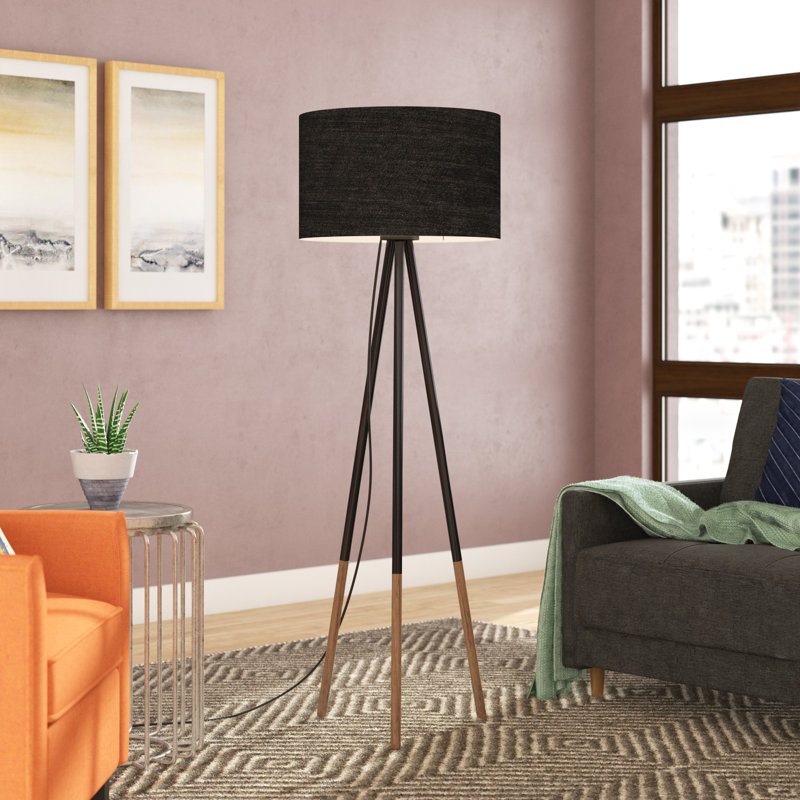 Lampe trépied 60,25 po Skyler, Noir mat / brun clair