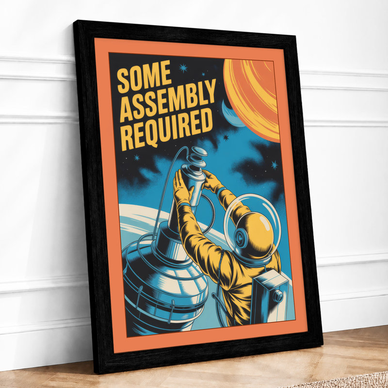 Astronaut Assembly Required Retro - Framed Print, A2 - 59.4 x 42.0 cm, Black