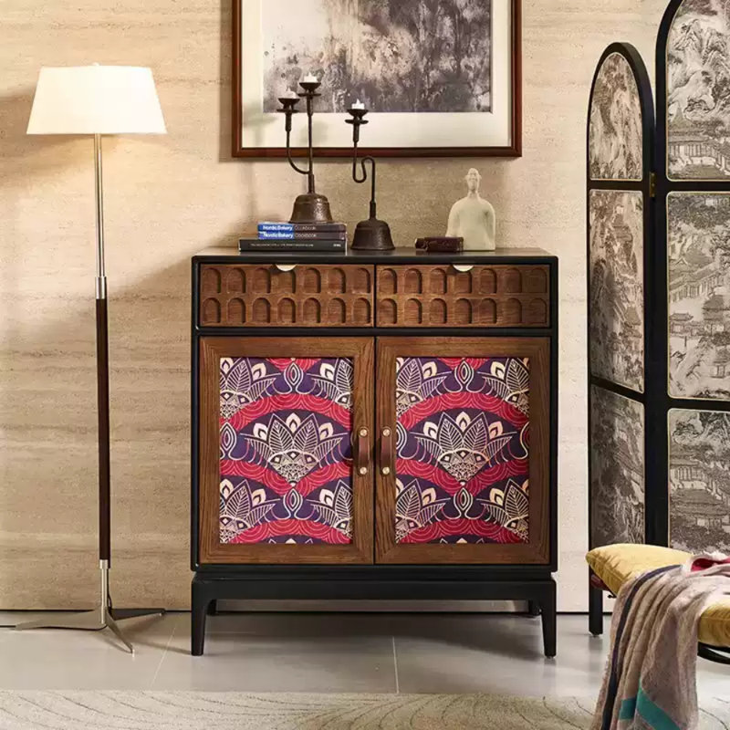 Retro Solid Wood Carved Sideboard