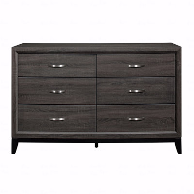 Mobilier de chambre à coucher 1 pièce à 6 tiroirs avec finition grise et finition contemporaine