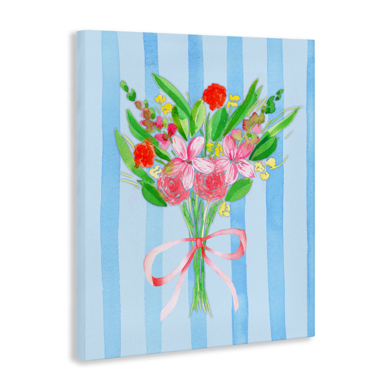Toile rayée lumineuse Springy Bouquet, design par Nina Jacobs, H 20 po x l 16 po