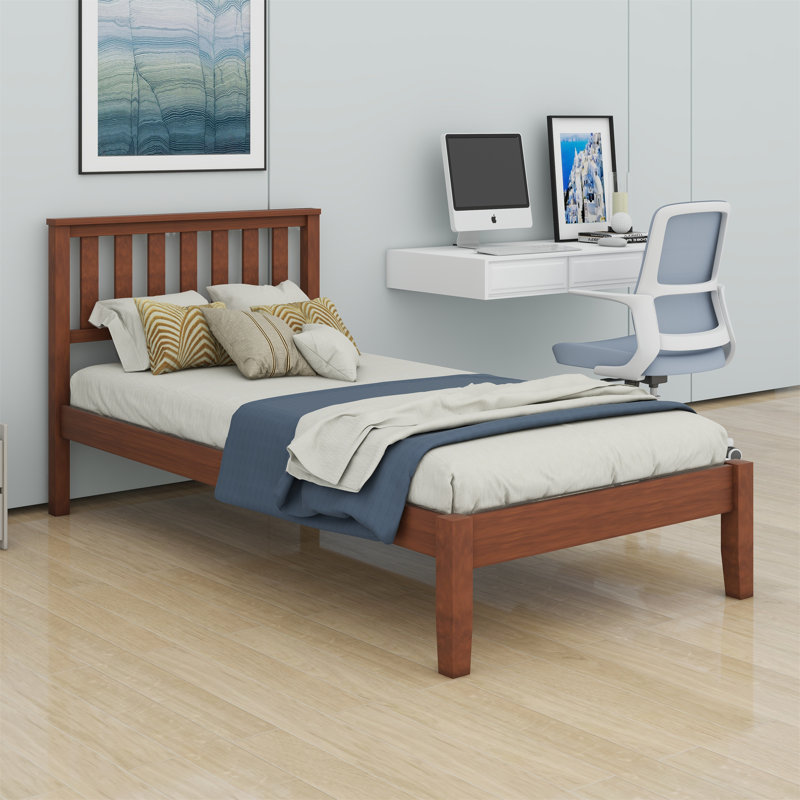 Wood Platform Bed With Headboard, Walnut