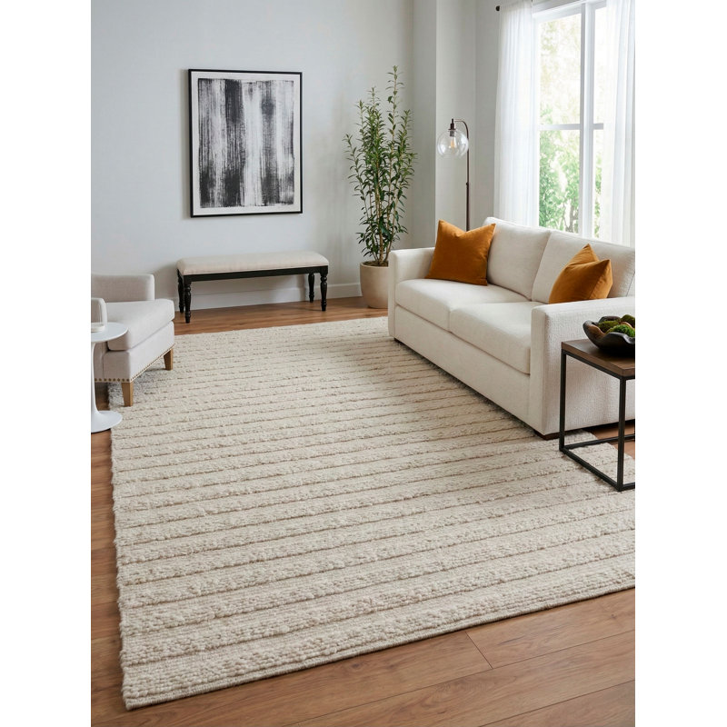 Manali Striped Area Rug in Ivory, Rectangle 9' x 12'