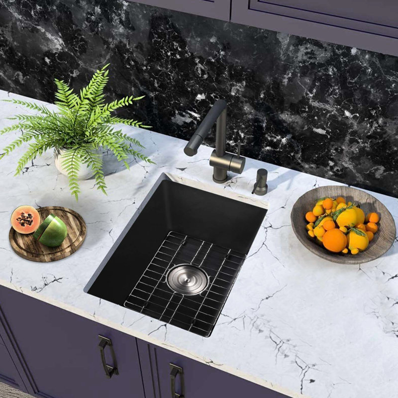 Évier de bar à quartz L 13,94 po x l 17,32 po - Résistant aux taches et aux égratignures Surface facile à nettoyer avec crépine noir 13,94 po x 17,32 po pour grille de fond hygiénique