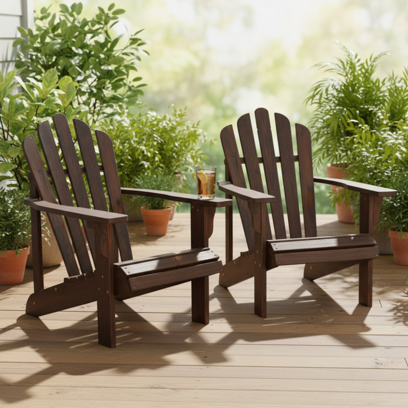 Chaise Adirondack d'extérieur en bois massif Adiraica, Brun brûlé