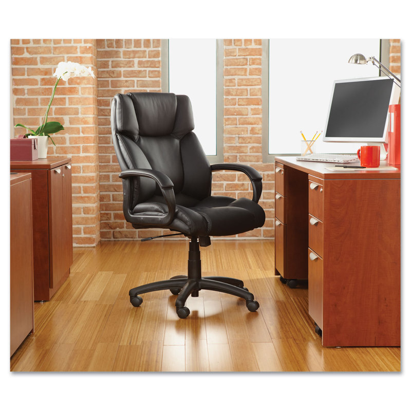 Elegance High-Back Black Leather Swivel Executive Chair with Plastic Arms