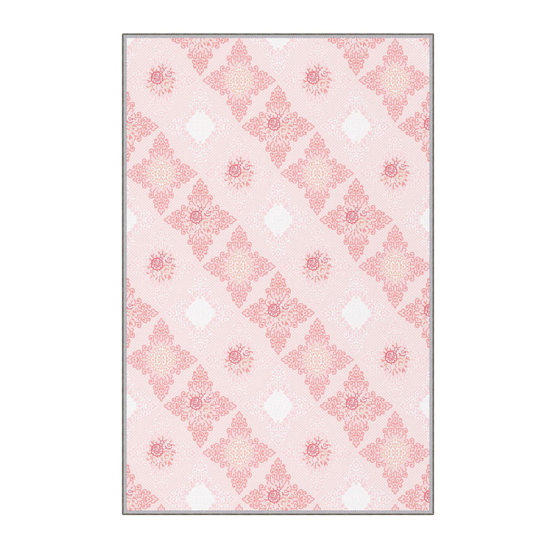 Tapis rouge / ivoire en polyester tissé à la machine Bejaano, Rectangle 2 pi 7 po x 4 pi 11 po