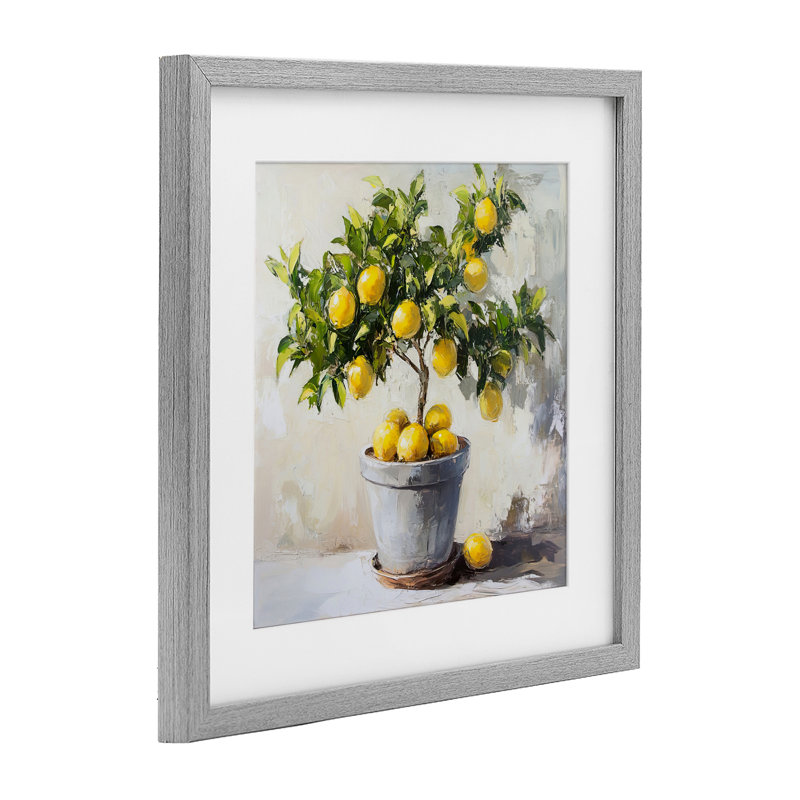 «Falling Lemon Tree», reproduction sous verre encadrée, design par Tina LeCour, Cadre de ferme gris, H 16 po x l 16 po