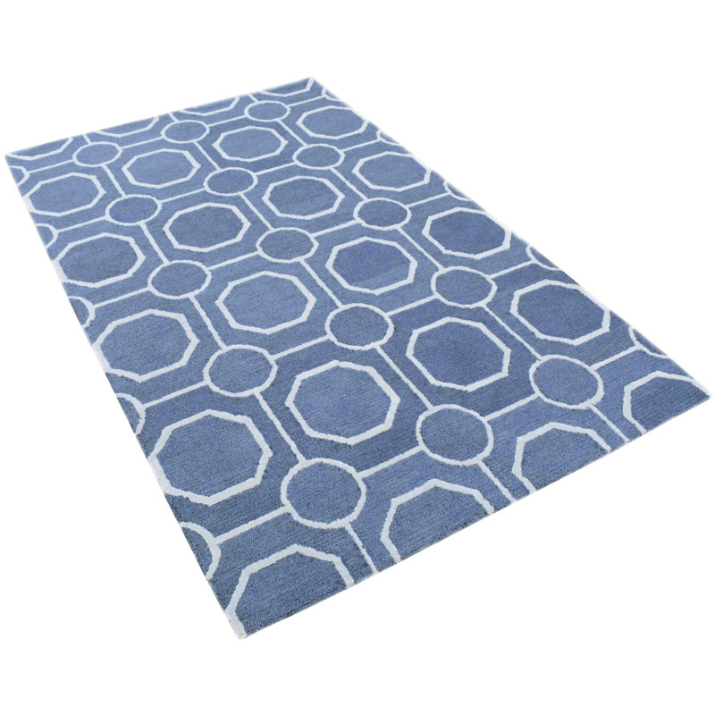 Tapis bleu en laine touffeté à la main à motif géométrique, Rectangle 8 pi x 11 pi