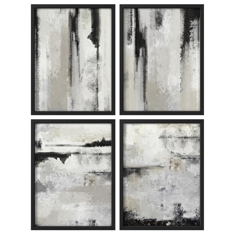 "Décor abstrait texturé noir et blanc", 4 pièces, Naturel, H 10 po x l 8 po