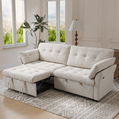 90"Wide 3 in 1 Sofa Bed with Adjustable Backrest, 3 Seater Recliner and USB Charging for Living Room,Beige