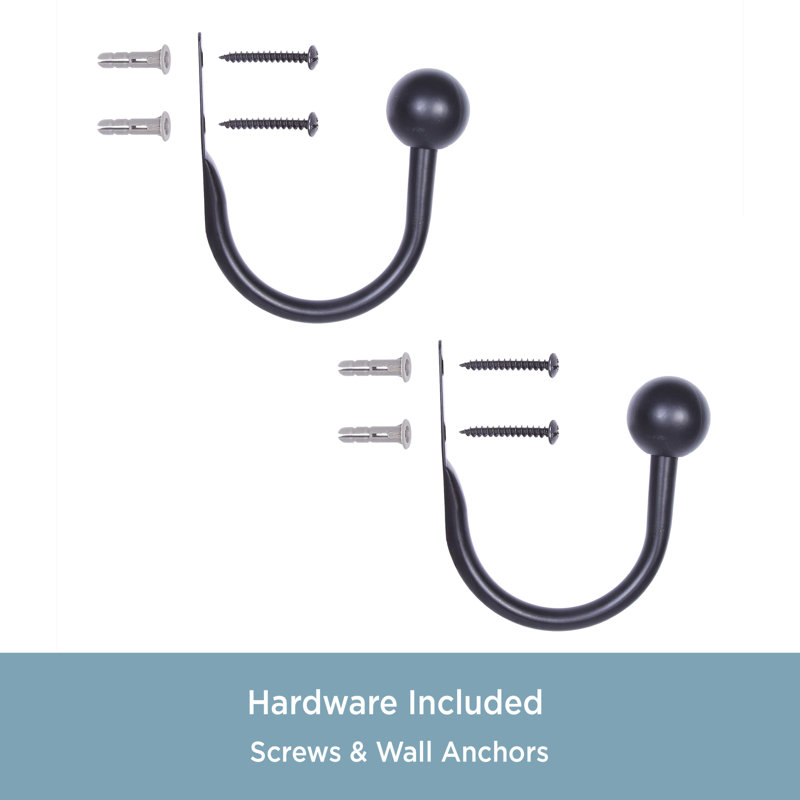 Kenney Black Ball End Metal Drapery Holdbacks Set of 2