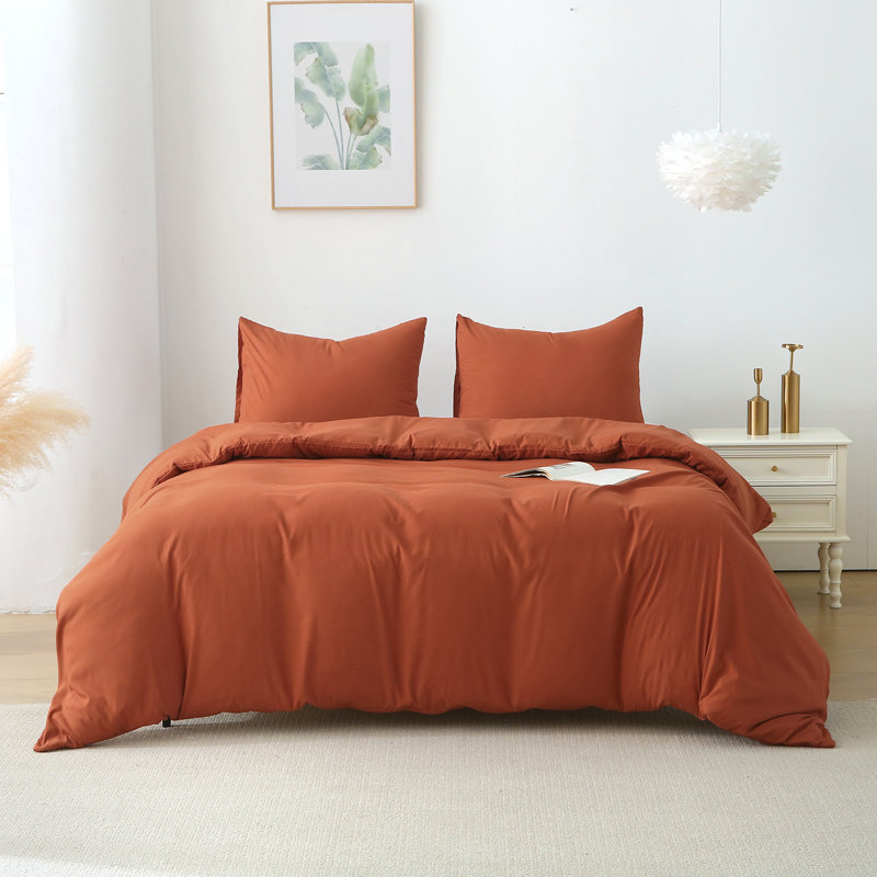 Duvet Cover Set Solid Color Bedding Set 3 Pieces, King Duvet Cover + 2 Pillowcases, Orange