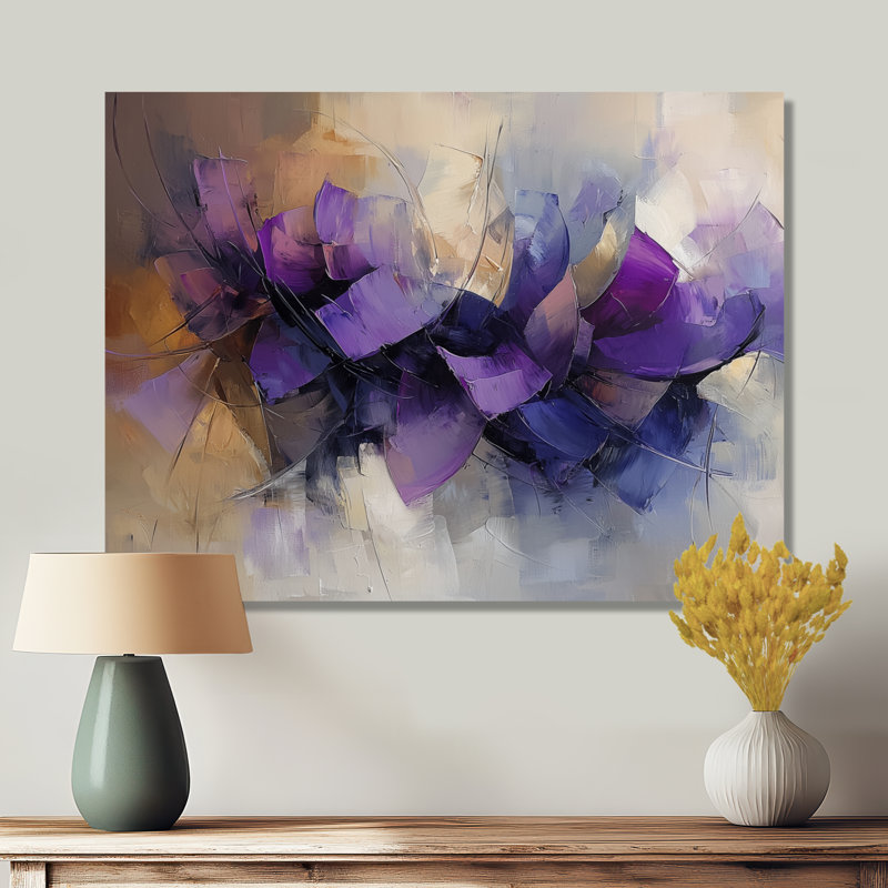 Chertsey velours couronne de lavande, peinture abstraite I - couronne, art mural, H 12 po x l 20 po, Toile tendue