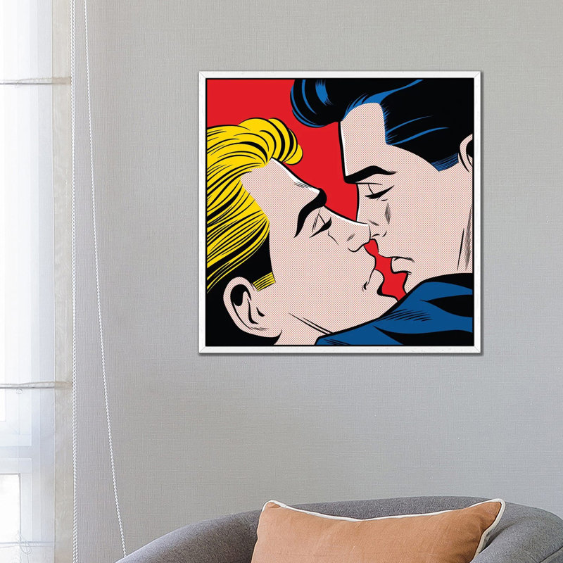 Kiss 1 Piece Wall Art on Canvas, 66.04 cm H x 66.04 cm W, White Framed