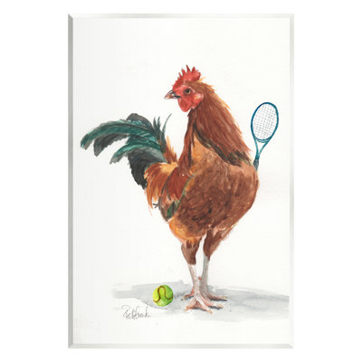 Chicken Hen Playing Tennis Athletic Farm by Jennifer Redstreake - Unframed Painting on MDF