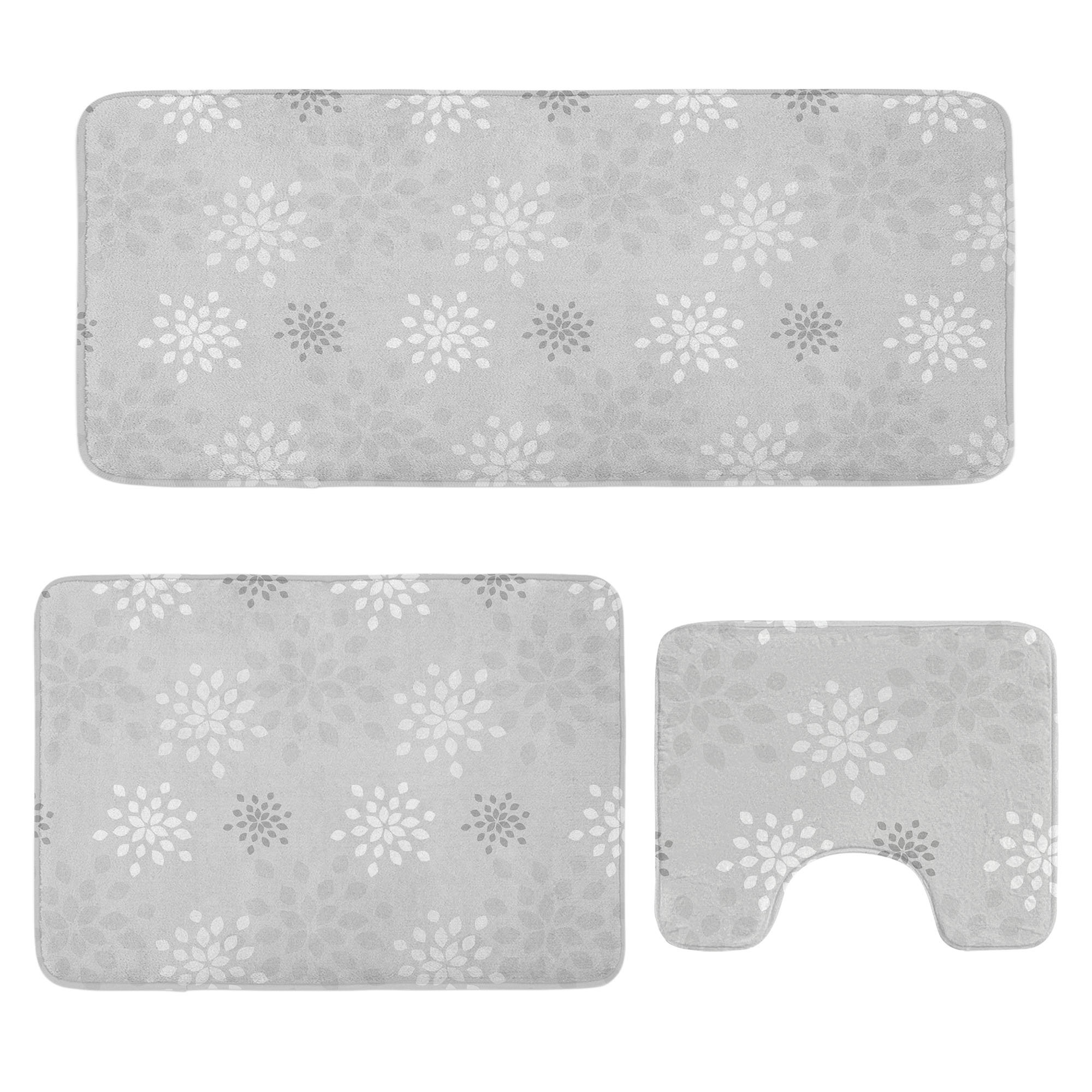 East Urban Home Grey and White Bathroom Rug Set 3 Pieces U-Shape ...
