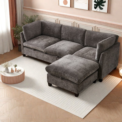 Canapé modulaire spacieux avec rangement, chenille douce, salon moderne