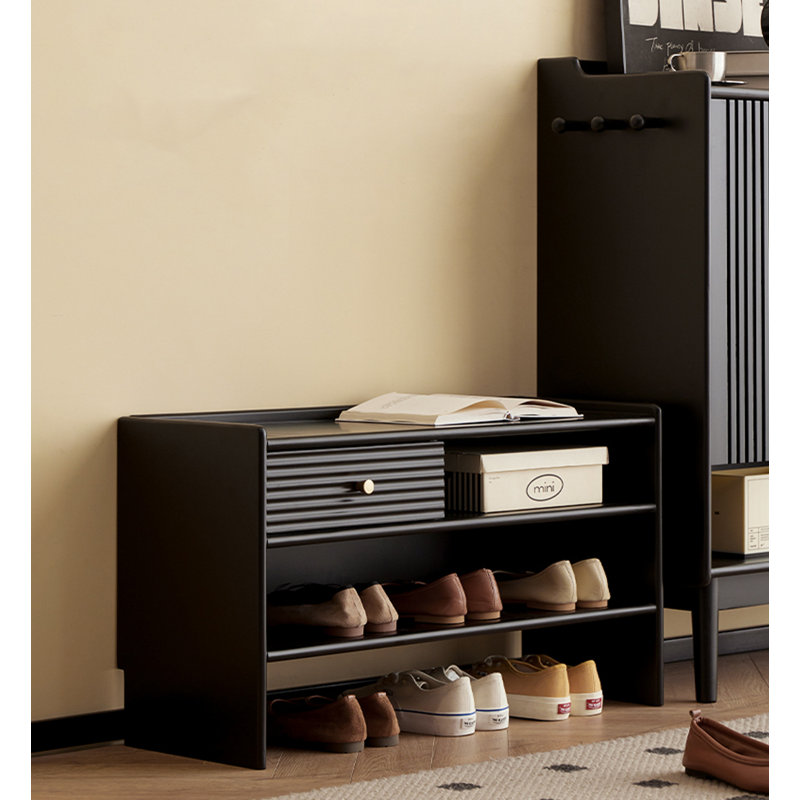 Banc de rangement pour chaussures moderne en bois massif double