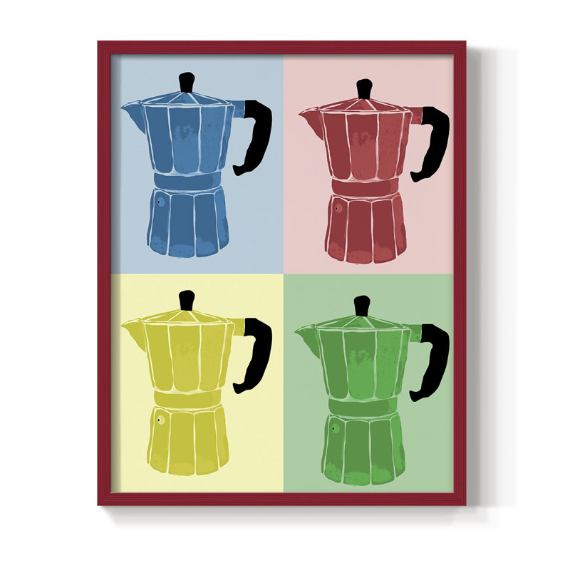 Impression encadrée Moka Pot Colorblock - bois massif, H 21 po x l 17 po, Rouge