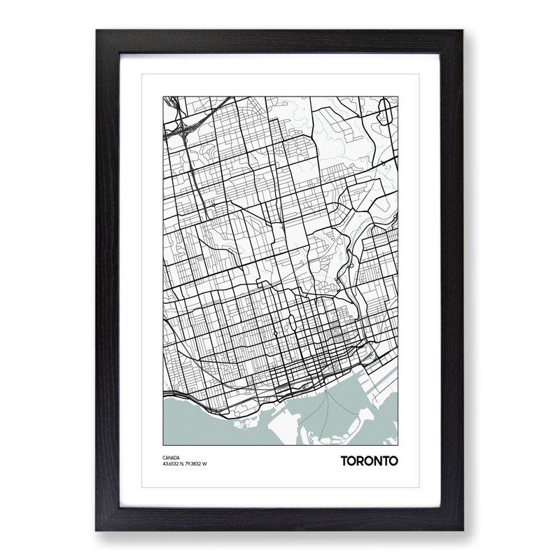 Map Toronto Canada - Picture Frame Graphic Art, 48cm H x 36cm W x 2cm D, Black