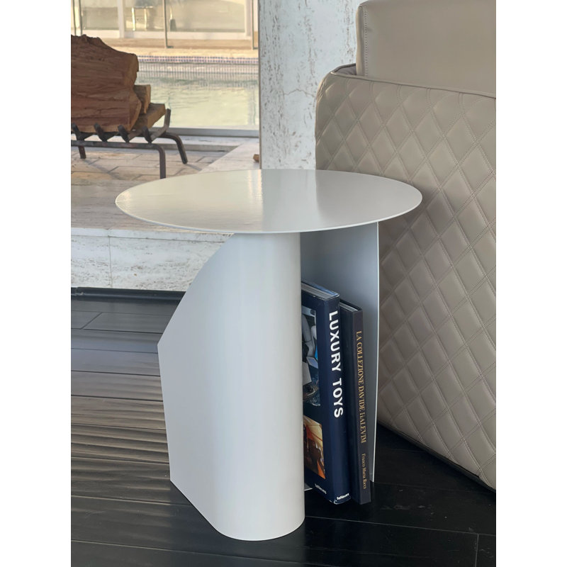 Pangea Home Lucillie Que Metal Pedestal End Table with Storage - Round Modern Side Table – Magazine Table - White Matte Metal Accent Table - Kitche, Bedroom, Bathroom, Living and Office