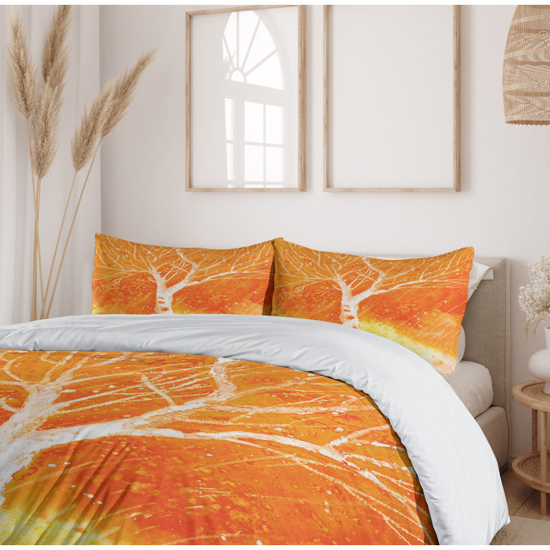Twin Orange and White Microfiber Duvet Cover Set