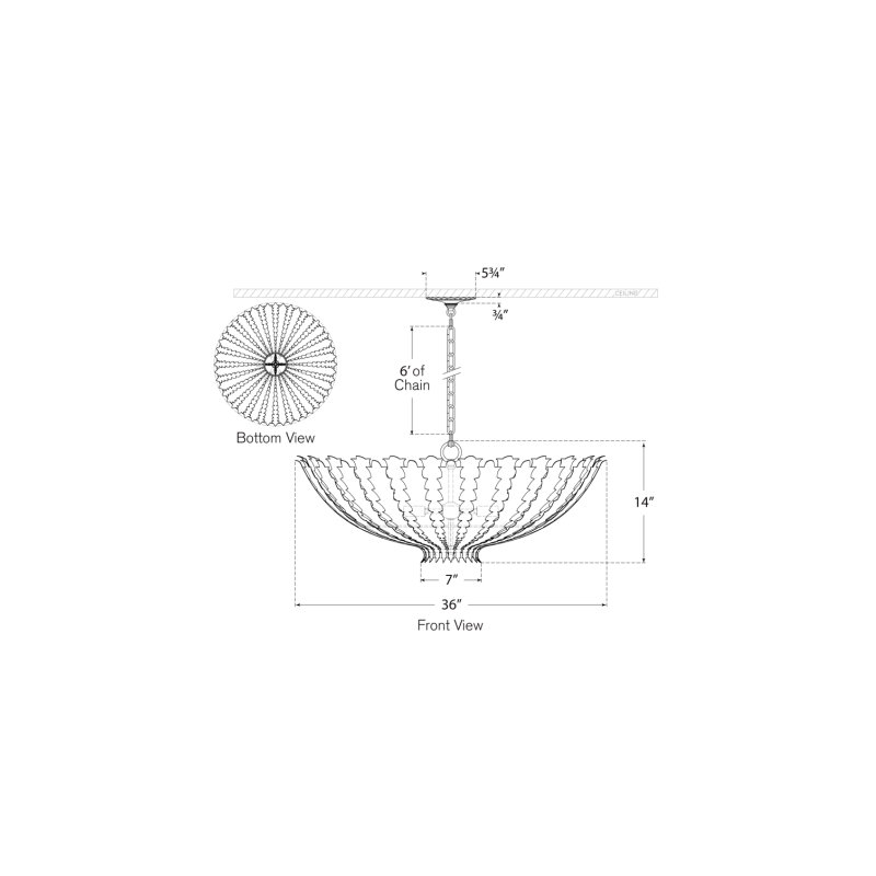 Hampton 6 - Light Chandelier, Plaster White, 14" H x 36" W x 36" D