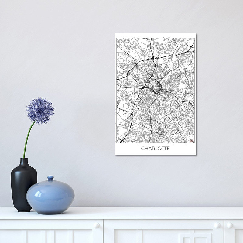 Charlotte Minimal Urban Blueprint Map by Hubert Roguski - Wrapped Canvas Gallery-Wrapped Canvas Giclée, 45.72cm H x 30.48cm W