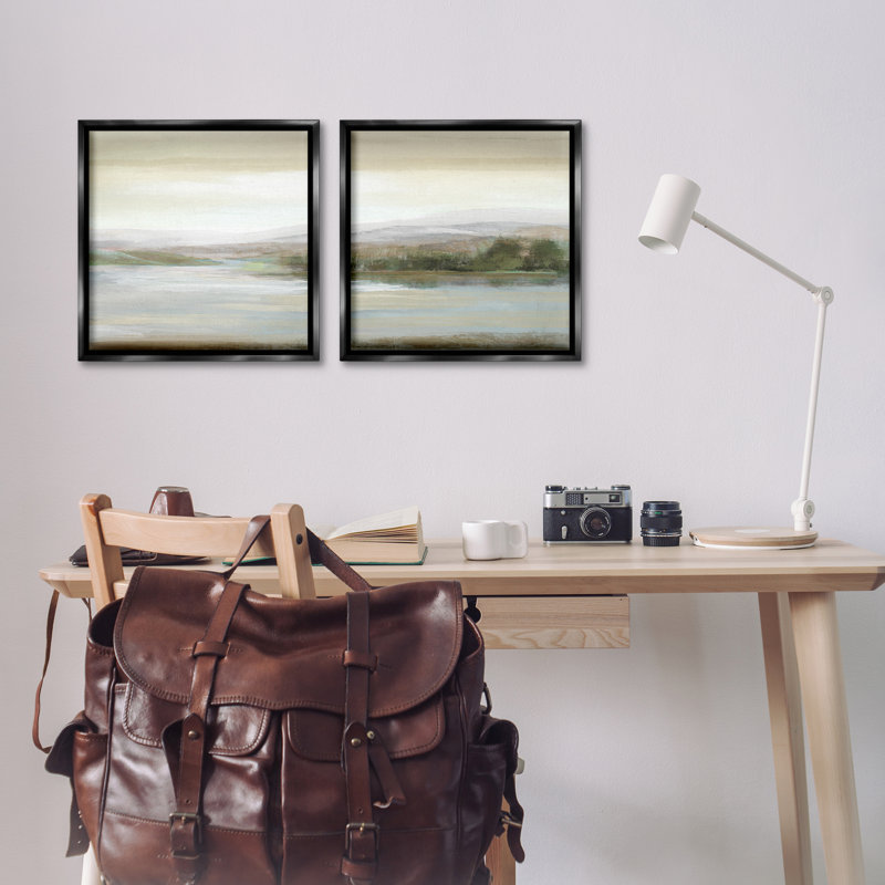 «Abstract Lakeside Landscape», ensemble de 2 toiles flottantes encadrées par Nan, H 18 po x l 18 po
