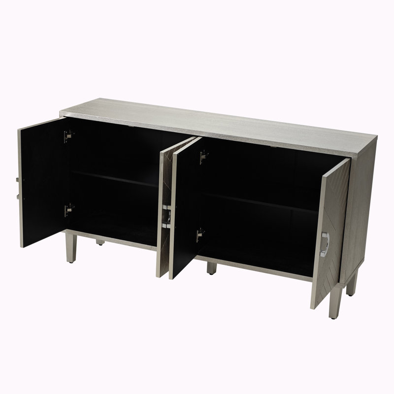 Stylish And Functional 4-Door Storage Cabinet With Pine Legs And MDF, For Living Room Bedroom,And Kitchen, Champagne
