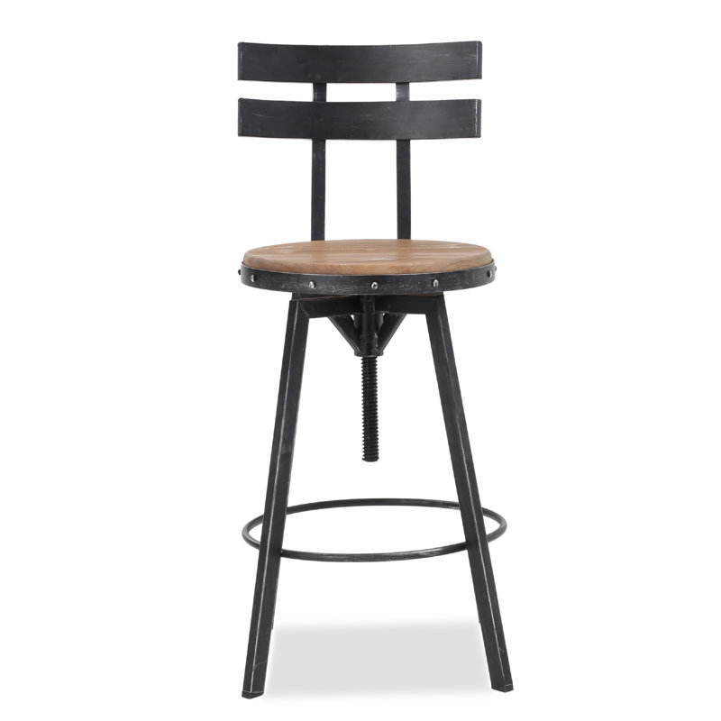 Tabouret de bar pivotant, siège réglable de 26 à 32 pouces, métal noir, brun