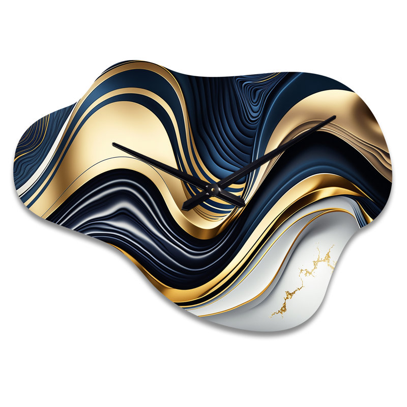 Géode abstraite vagues bleues et dorées IV - Grande horloge murale bleue - forme unique, Petit