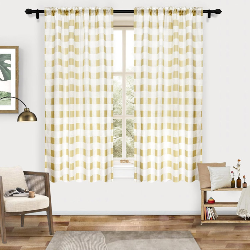 Chintan 8 Panels Buffalo Checkered Light Filtering Semi-Sheer Curtains, Red/Black, 52" W x 63" L