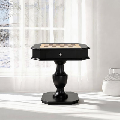 Table de jeu à caisson en bois Kasparov avec plateau de backgammon et tiroir de rangement, finition gris anthracite (plateau de jeu réversible)