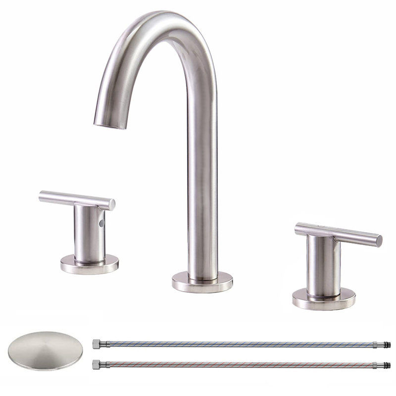 2-Handle Modern Bathroom Sink Faucet with Deck Mount, Brushed Nickel