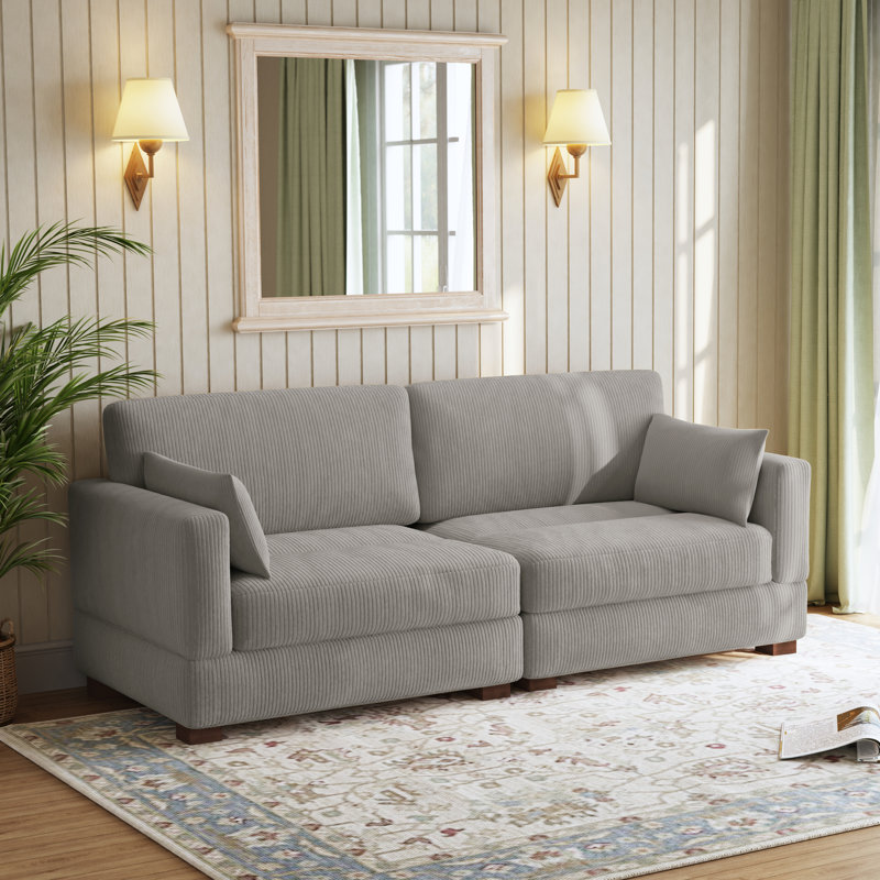 Canapé modulaire en velours côtelé Bentura, Gris clair