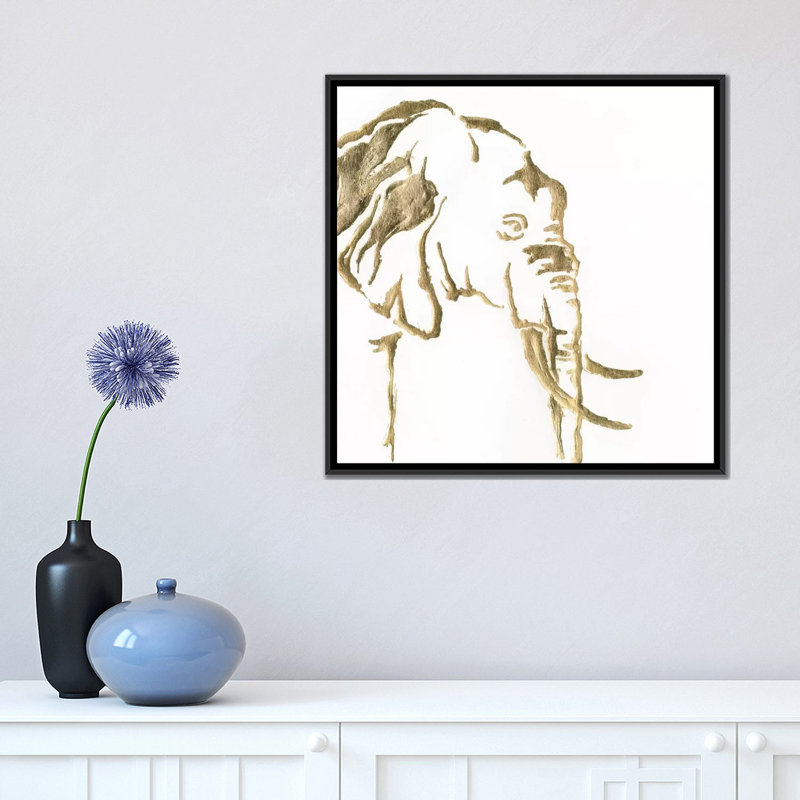 «Gilded Elephant», impression sur toile, H 37 po x l 37 po x P 1,5 po, Toile avec cadre flottant noir, Pas de tapis