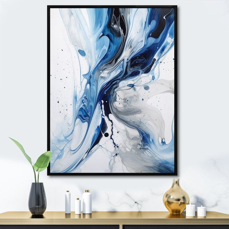 «Blue and Grey Ethereal Elixir I», reproduction d'art sur toile abstraite, Noir, H 32 po x l 16 po